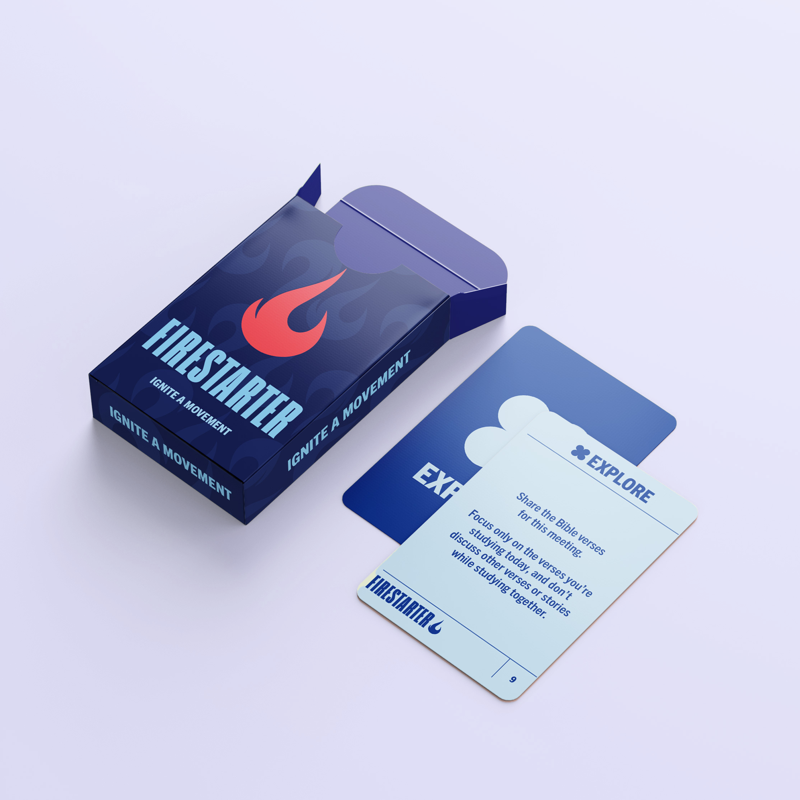Box and card with 'Firestarter' branding on a light gray background